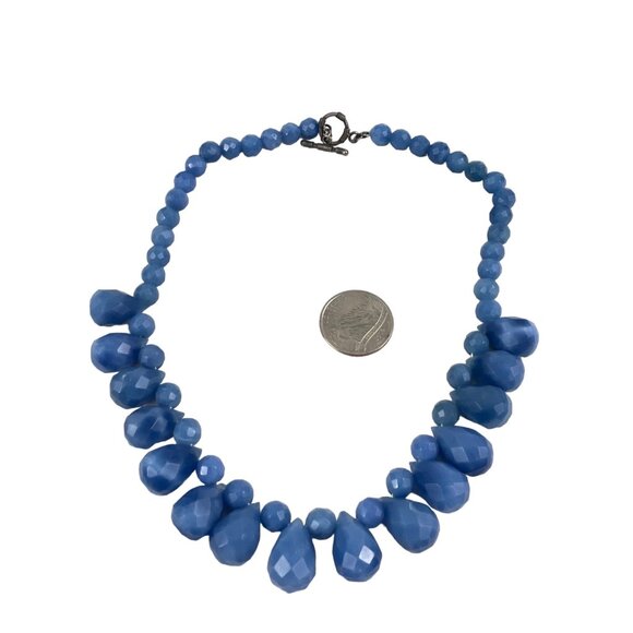 Dyed Agate Blue Faceted Bead Necklace With Toggle Clasp For Women - Picture 9 of 11